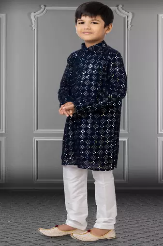 Chikankari Embroidered Kurta Pyjama For Boy's