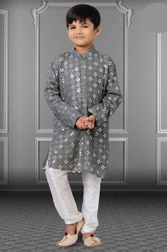 Chikankari Embroidered Kurta Pyjama For Boy's