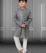 Chikankari Embroidered Kurta Pyjama For Boy's