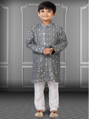Chikankari Embroidered Kurta Pyjama For Boy's 1