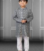 Chikankari Embroidered Kurta Pyjama For Boy's