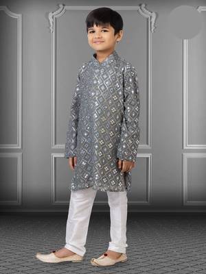 Chikankari Embroidered Kurta Pyjama For Boy's 2