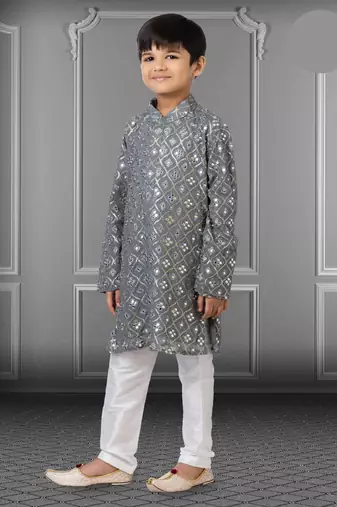 Chikankari Embroidered Kurta Pyjama For Boy's