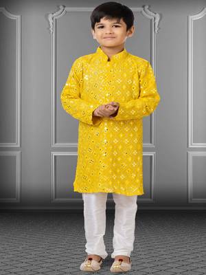 Chikankari Embroidered Kurta Pyjama For Boy's 1
