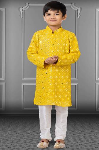 Chikankari Embroidered Kurta Pyjama For Boy's