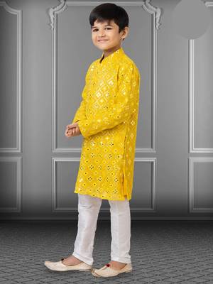 Chikankari Embroidered Kurta Pyjama For Boy's 2