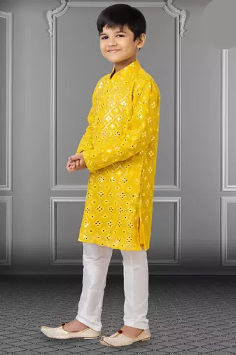 Chikankari Embroidered Kurta Pyjama For Boy's