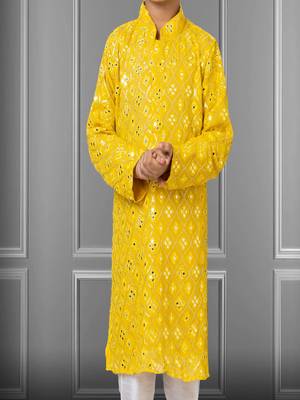 Chikankari Embroidered Kurta Pyjama For Boy's 3