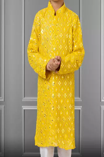 Chikankari Embroidered Kurta Pyjama For Boy's