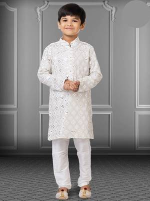 Chikankari Embroidered Kurta Pyjama For Boy's 1