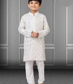 Chikankari Embroidered Kurta Pyjama For Boy's