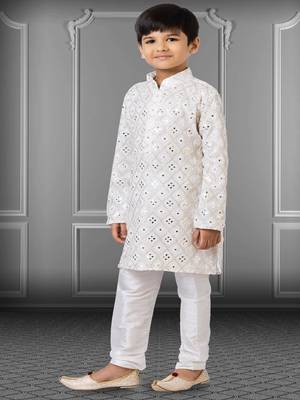 Chikankari Embroidered Kurta Pyjama For Boy's 2