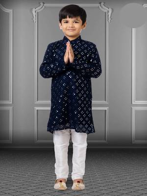 Chikankari Embroidered Kurta Pyjama For Boy's 1