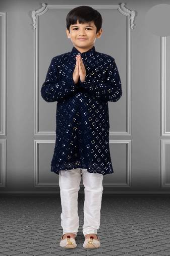 Chikankari Embroidered Kurta Pyjama For Boy's