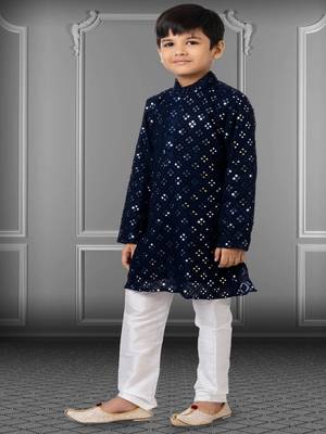 Chikankari Embroidered Kurta Pyjama For Boy's 2
