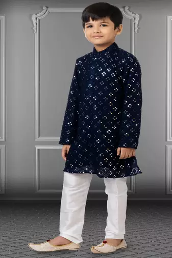 Chikankari Embroidered Kurta Pyjama For Boy's