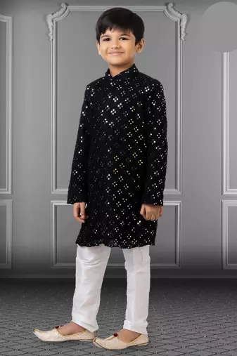 Chikankari Embroidered Kurta Pyjama For Boy's