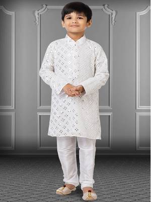 Chikankari Embroidered Kurta Pyjama For Boy's 1