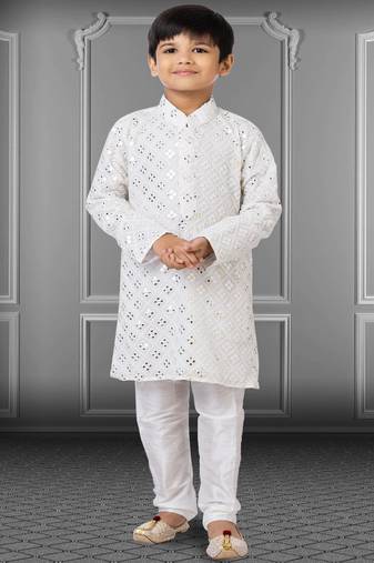 Chikankari Embroidered Kurta Pyjama For Boy's