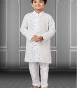 Chikankari Embroidered Kurta Pyjama For Boy's
