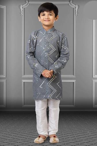 Chikankari Embroidered Kurta Pyjama For Boy's