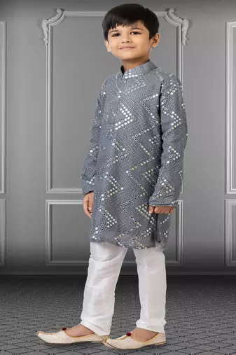 Chikankari Embroidered Kurta Pyjama For Boy's