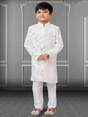Chikankari Embroidered Kurta Pyjama For Boy's 1