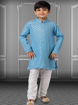 Chikankari Embroidered Kurta Pyjama For Boy's 1