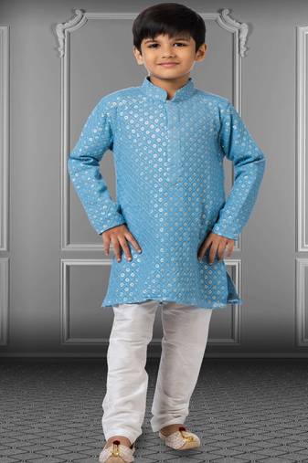 Chikankari Embroidered Kurta Pyjama For Boy's