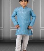 Chikankari Embroidered Kurta Pyjama For Boy's