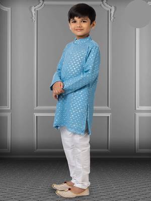 Chikankari Embroidered Kurta Pyjama For Boy's 2