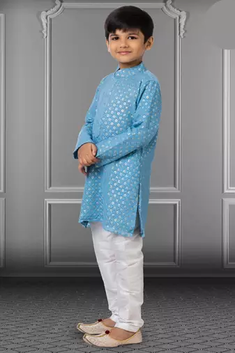 Chikankari Embroidered Kurta Pyjama For Boy's
