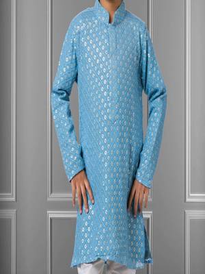 Chikankari Embroidered Kurta Pyjama For Boy's 3