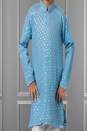 Chikankari Embroidered Kurta Pyjama For Boy's