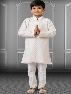 Chikankari Embroidered Kurta Pyjama For Boy's 1