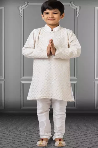 Chikankari Embroidered Kurta Pyjama For Boy's
