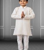 Chikankari Embroidered Kurta Pyjama For Boy's