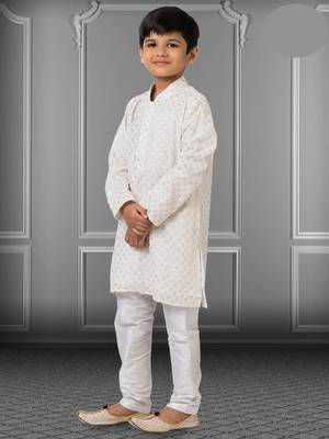 Chikankari Embroidered Kurta Pyjama For Boy's 2