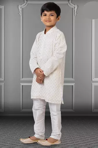 Chikankari Embroidered Kurta Pyjama For Boy's