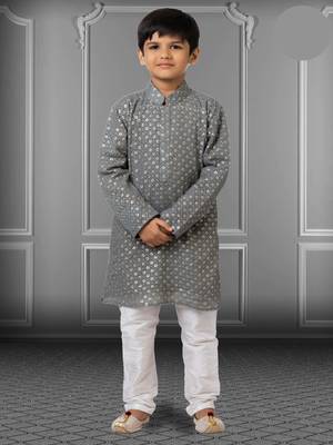 Chikankari Embroidered Kurta Pyjama For Boy's 1