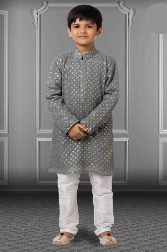 Chikankari Embroidered Kurta Pyjama For Boy's