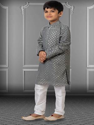 Chikankari Embroidered Kurta Pyjama For Boy's 2