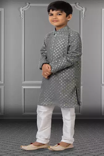 Chikankari Embroidered Kurta Pyjama For Boy's
