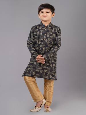 Printed Cotton Kurta Pyjama Set For Boy's 1