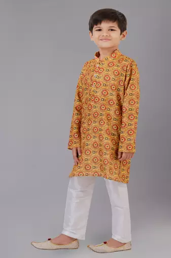 Printed Cotton Kurta Pyjama Set For Boy's
