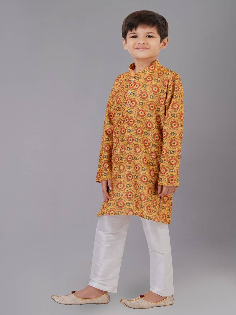 Printed Cotton Kurta Pyjama Set For Boy's
