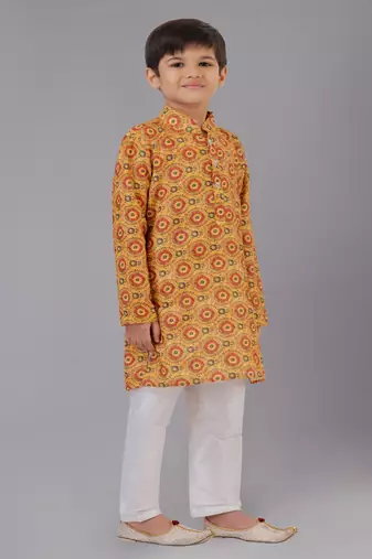 Printed Cotton Kurta Pyjama Set For Boy's