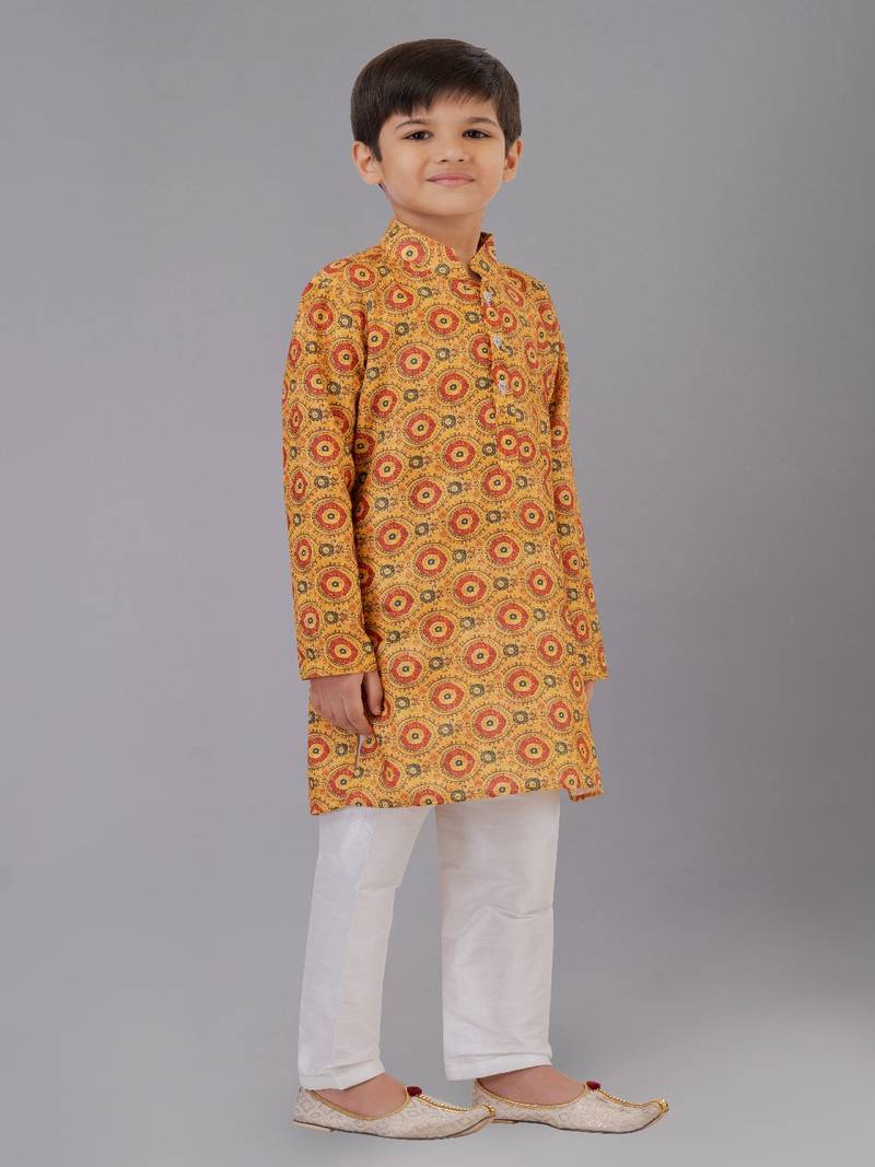 Printed Cotton Kurta Pyjama Set For Boy's