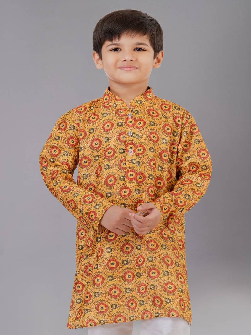 Printed Cotton Kurta Pyjama Set For Boy's
