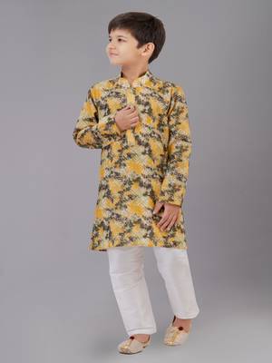 Printed Cotton Kurta Pyjama Set For Boy's 1